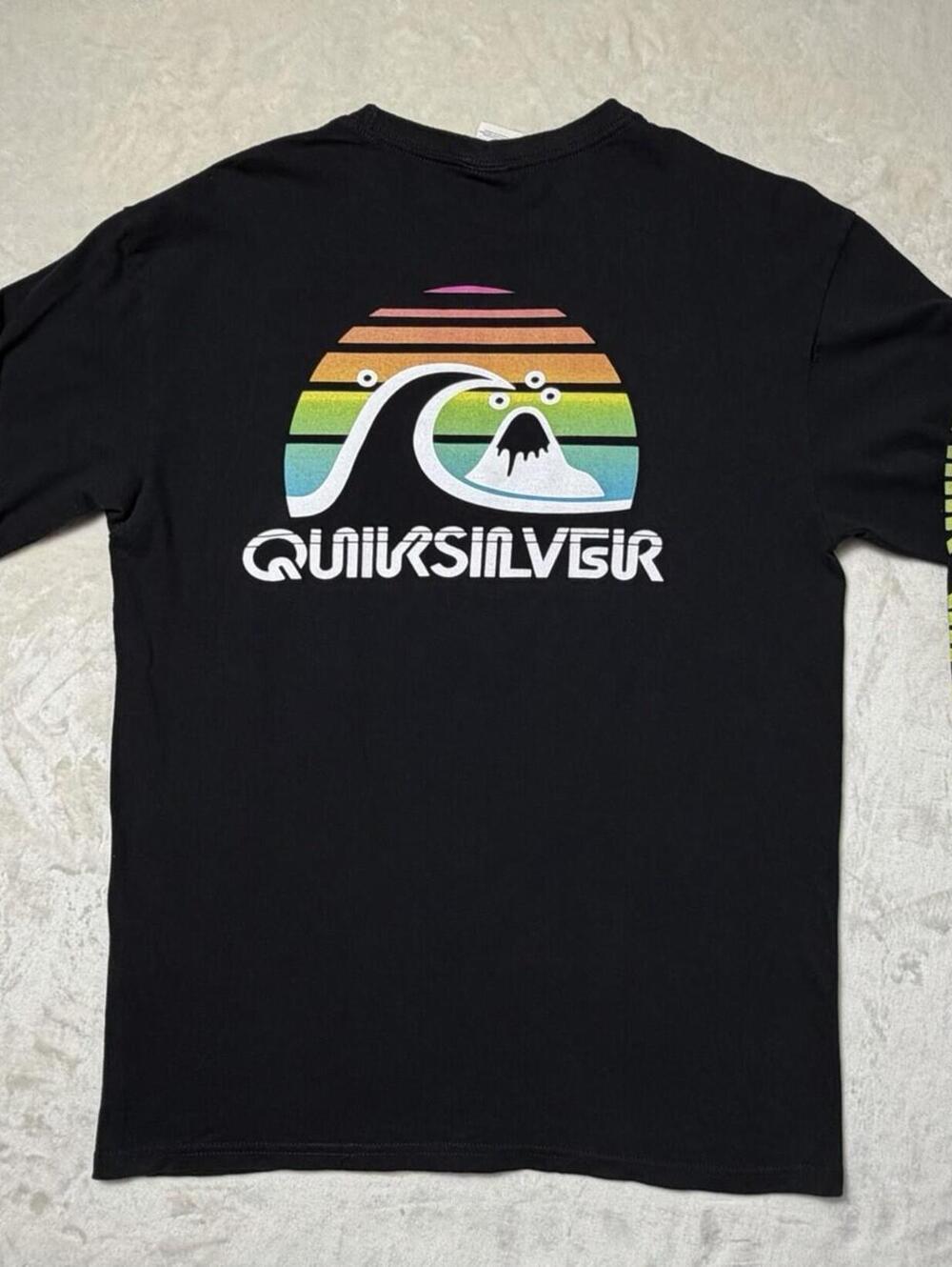 Quiksilver Long Sleeve Shirt Mens Medium Black Rainbow Wave Graphic Surf Tee
